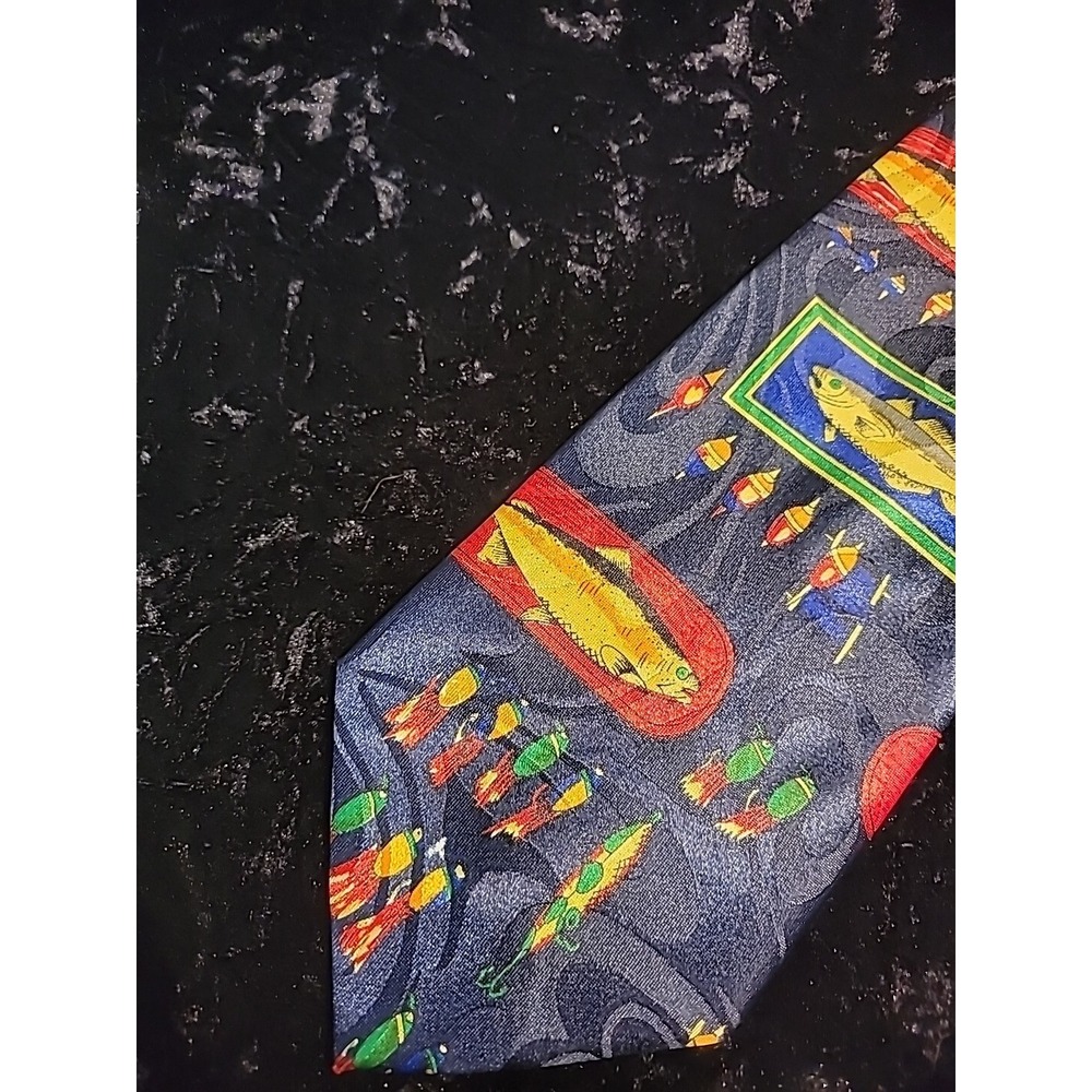 Vintage Roberto Cellini Mens Neck Tie Fishes Novelty Blue Yellow Shirt Suit